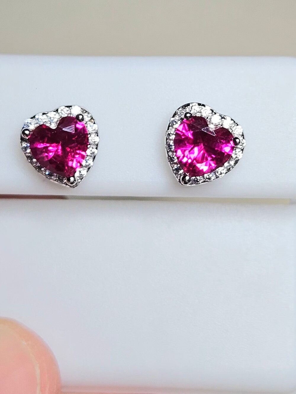NWOT Sterling Silver Heart Ruby CZ Halo Stud Earrings